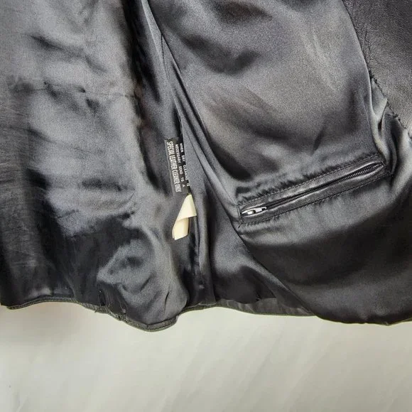 Vintage Wilsons Leather Black Button Up Button Up Jacket Inner Zip Pocket Medium - Picture 9 of 15